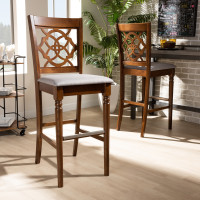 Baxton Studio RH322B-Grey/Walnut-BS Alexandra Modern and Contemporary Grey Fabric Upholstered and Walnut Brown Finished Wood 2-Piece Bar Stool Set